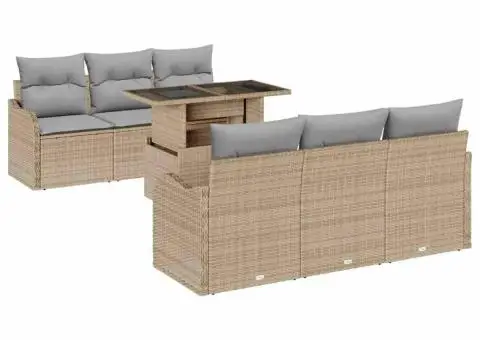 Set de canapea de grădină cu 7 piese și perne Bej - 2/5