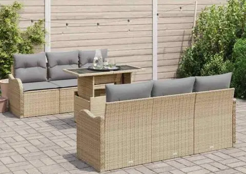 Set de canapea de grădină cu 7 piese și perne Bej - 3/5