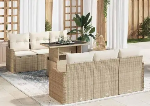 Set canapea de grădină cu 7 piese și perne, bej, ratan poli - 1/5