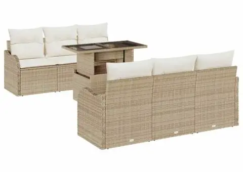 Set canapea de grădină cu 7 piese și perne, bej, ratan poli - 2/5