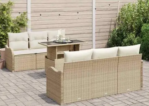 Set canapea de grădină cu 7 piese și perne, bej, ratan poli - 3/5