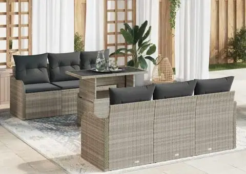 Set Canapele Grădină 7 Piese cu Perne Gri deschis Poliratan - 1/5