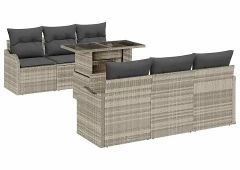 Set Canapele Grădină 7 Piese cu Perne Gri deschis Poliratan - 2/5