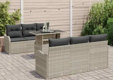 Set Canapele Grădină 7 Piese cu Perne Gri deschis Poliratan - 3/5