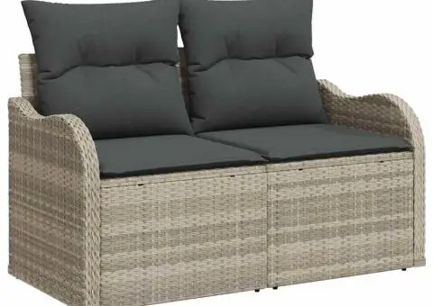 Set Canapele Grădină 7 Piese cu Perne Gri deschis Poliratan - 4/5