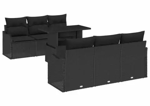 Set de 7 Piese Canapea pentru Grădină cu Pernă Negru Rattan Poli - 2/5