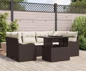 Set de Canapea de Grădină vidaXL 7 Piese cu Perne Maro din Ratan Poli