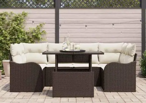 Set de Canapea de Grădină 7 Piese cu Perne Maro din Ratan Poli - 3/5