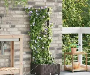 Ghivece de Grădină 1 buc Zăbrele Maro 40 x 40 x 126 cm Plastic
