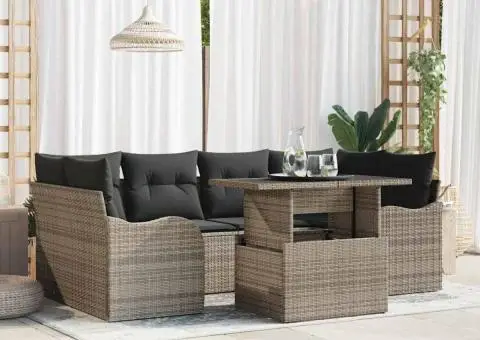 Set Canapea Grădină cu Pernuțe Gri din Ratan Polimer - 1/5