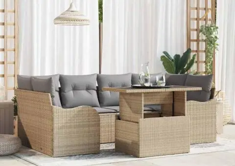 Set Canapea Grădină cu Pernuțe Bej din Ratan Poli - 1/5