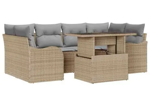 Set Canapea Grădină cu Pernuțe Bej din Ratan Poli - 2/5