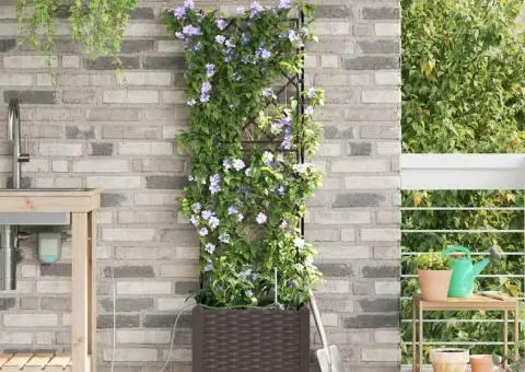 Ghivece de Grădină 1 buc Zăbrele Maro 40 x 40 x 142 cm Plastic - 3/5