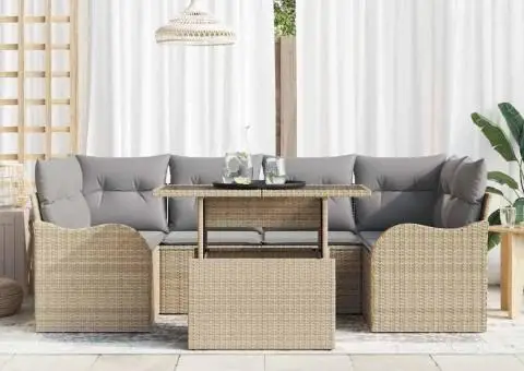 Set Canapea Grădină cu Pernuțe Bej din Ratan Poli - 3/5