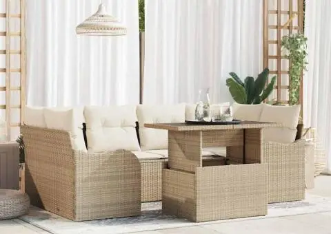 Set de canapele pentru grădină 7 piese cu perne bej din ratan poli - 1/5