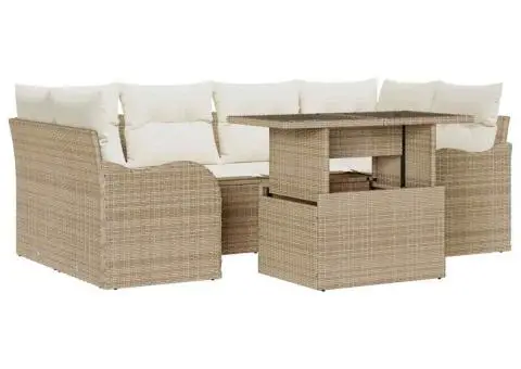 Set de canapele pentru grădină 7 piese cu perne bej din ratan poli - 2/5