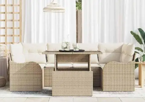 Set de canapele pentru grădină 7 piese cu perne bej din ratan poli - 3/5