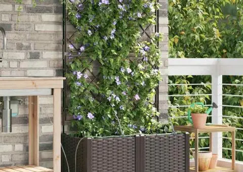 Ghivece de Grădină 1 buc Zăbrele Maro 80 x 40 x 142 cm Plastic - 1/5