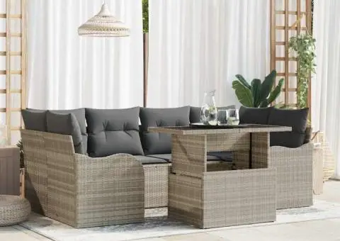 Set Canapea pentru Grădină cu Pernuțe Gri Deschis Ratan Poliester - 1/5