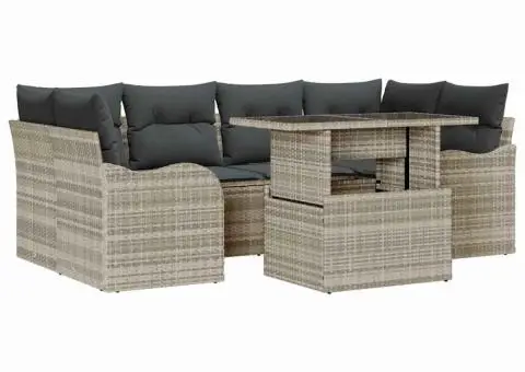 Set Canapea pentru Grădină cu Pernuțe Gri Deschis Ratan Poliester - 2/5