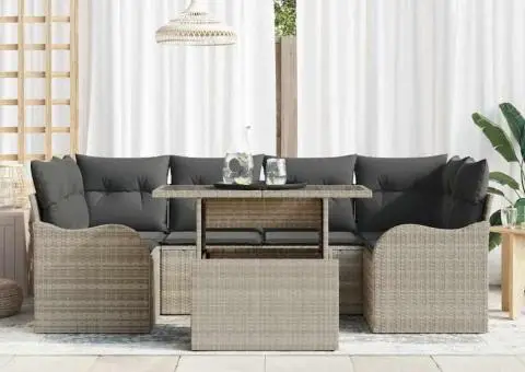 Set Canapea pentru Grădină cu Pernuțe Gri Deschis Ratan Poliester - 3/5