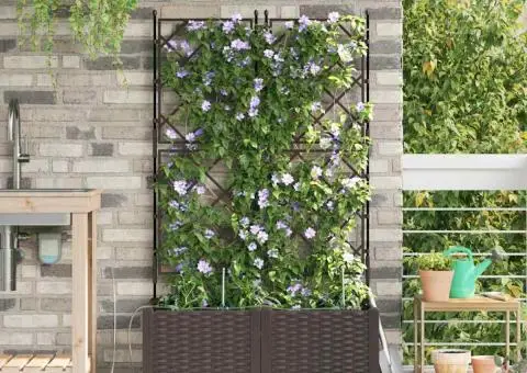 Ghivece de Grădină 1 buc Zăbrele Maro 80 x 40 x 142 cm Plastic - 3/5