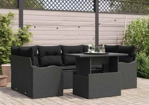 Set de Sofa pentru Grădină cu Pernuțe Negre din Poliratan - 1/5