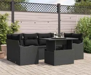 vidaXL Set de Sofa pentru Grădină cu Pernuțe Negre din Poliratan