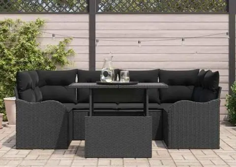 Set de Sofa pentru Grădină cu Pernuțe Negre din Poliratan - 3/5