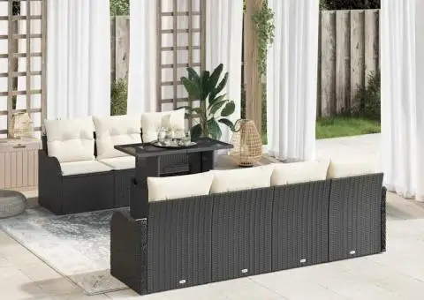 Set canapea grădină cu 8 piese și perne din ratan poliester negru - 1/5