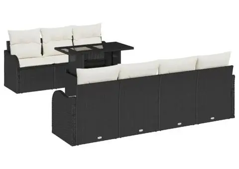 Set canapea grădină cu 8 piese și perne din ratan poliester negru - 2/5