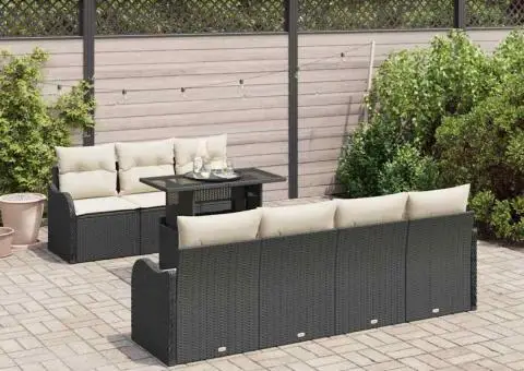 Set canapea grădină cu 8 piese și perne din ratan poliester negru - 3/5