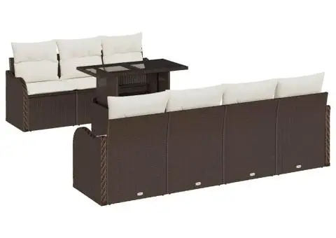 Set de canapea de grădină 8 piese cu perne maron din poliratan - 2/5