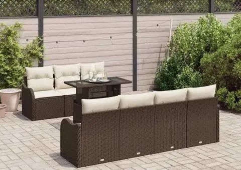 Set de canapea de grădină 8 piese cu perne maron din poliratan - 3/5