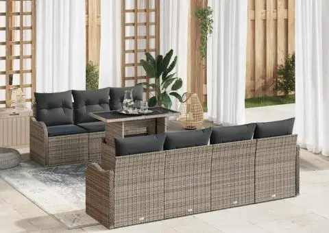 Set de Canapea cu 8 Piese cu Pernuțe Gri din Ratan Poli - 1/5