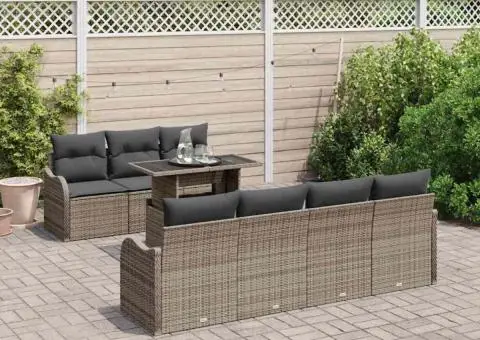 Set de Canapea cu 8 Piese cu Pernuțe Gri din Ratan Poli - 3/5