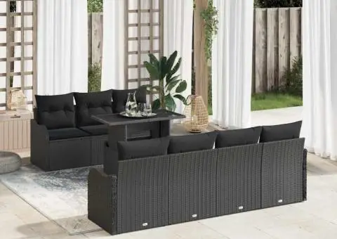 Set de Sofa de Grădină cu 8 Piese cu Perne Negru Ratan Poli - 1/5