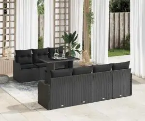 Set de Sofa de Grădină cu 8 Piese cu Perne Negru Ratan Poli