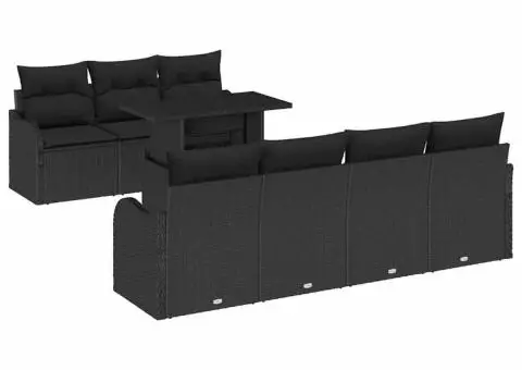 Set de Sofa de Grădină cu 8 Piese cu Perne Negru Ratan Poli - 2/5