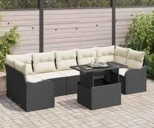 Set de Grădină vidaXL 8 Piese cu Perne Negru Poli Ratan