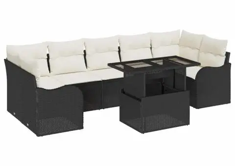 Set de Grădină 8 Piese cu Perne Negru Poli Ratan - 2/5