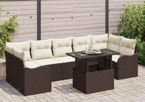 Set canapea grădină 8 piese perne maro poliratan - 1/5