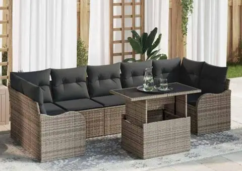 Set Canapea de Grădină cu 8 Piese cu Perne Gri Ratan Sintetic - 1/5