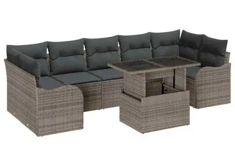 Set Canapea de Grădină cu 8 Piese cu Perne Gri Ratan Sintetic - 2/5