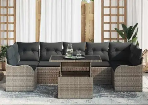 Set Canapea de Grădină cu 8 Piese cu Perne Gri Ratan Sintetic - 3/5