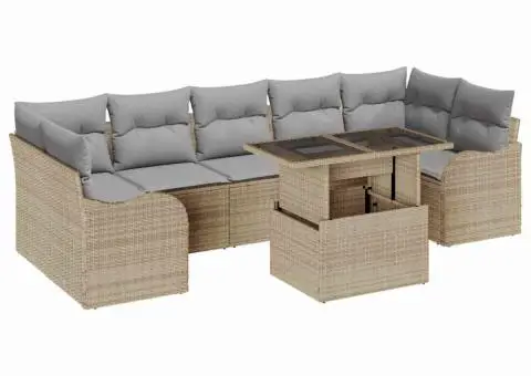 Set de 8 Piese Sofa de Grădină cu Perne Bej din Ratan Poliester - 2/5