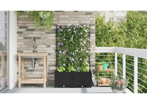 Jardiniere de grădină cu spalier, 2 buc., negru, 80x80x143 cm - 4/5