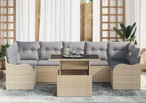 Set de 8 Piese Sofa de Grădină cu Perne Bej din Ratan Poliester - 3/5