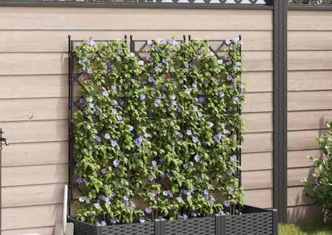 Jardiniere de grădină cu spalier, 3 buc., negru 120x40x125,5 cm - 1/5