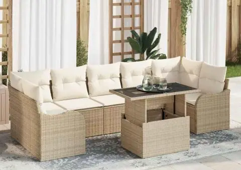 Set de sofa de grădină 8 Piese cu Perne Bej Poli Ratan - 1/5